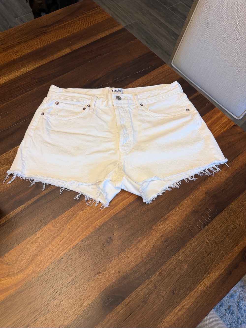 Agolde White Frayed Hem High-Rise Denim Shorts
